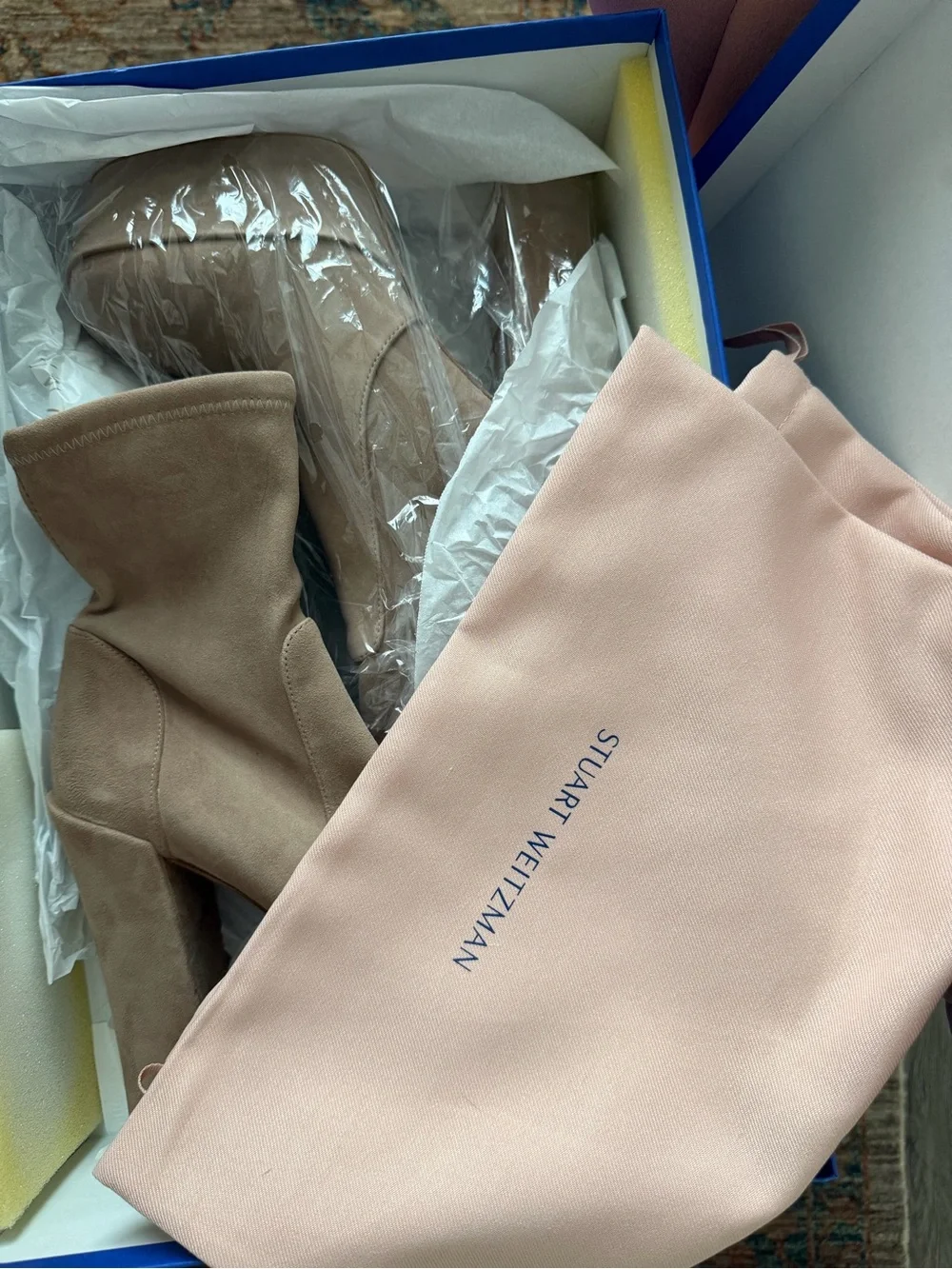 Stuart Weitzman SkyHigh Platform Boot in Cashmere, 8 - Box + Dustbag